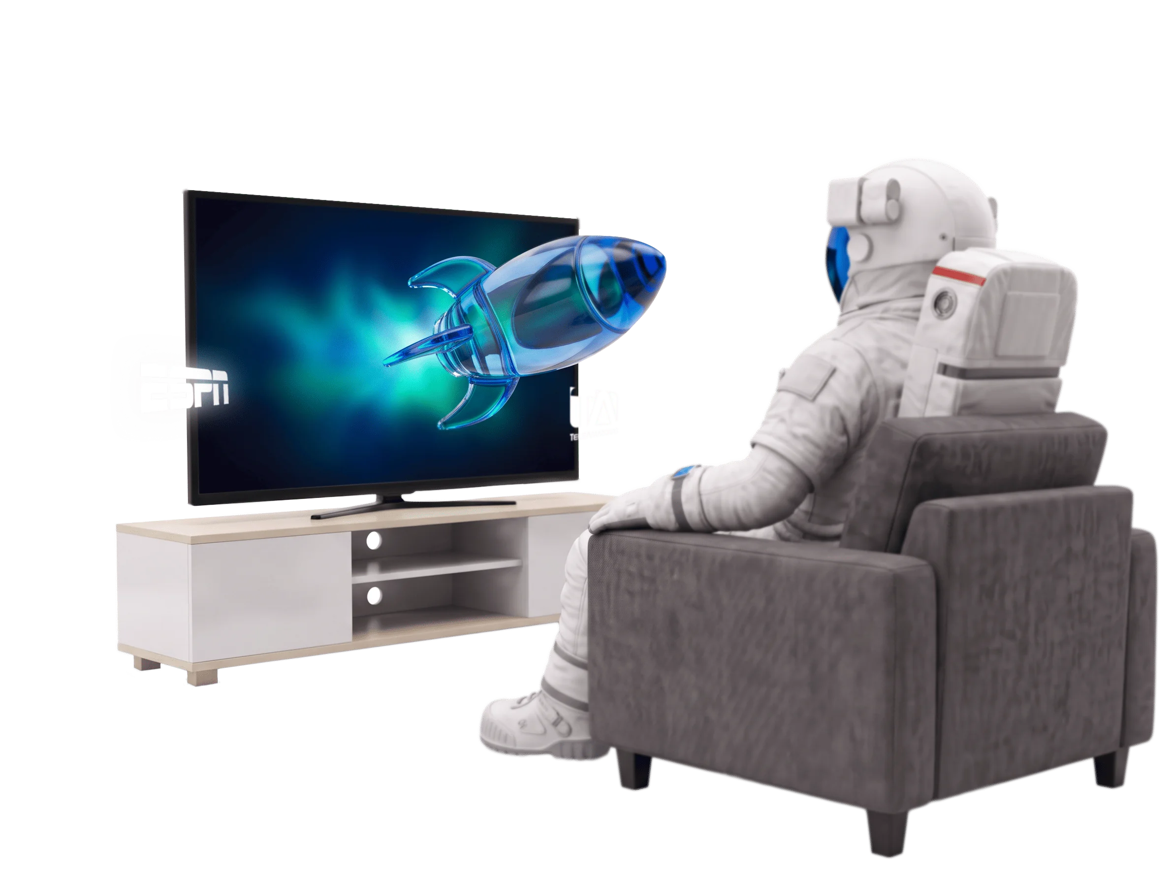 Astronauta disfrutando del servicio de televisión